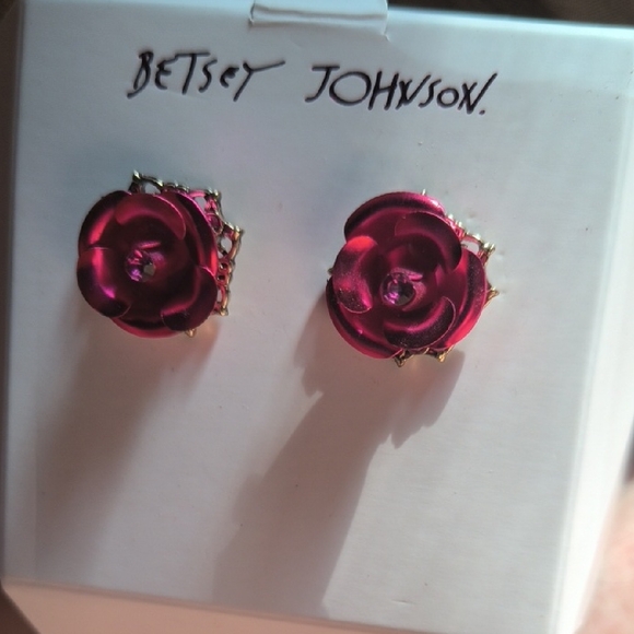 Betsey Johnson Fuchsia Rose Earrings - Picture 7 of 7